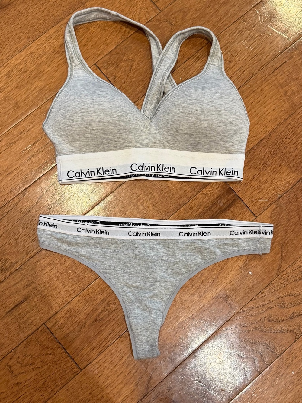 Calvin Klein Women's Grey Cotton Bralette & Thong Set